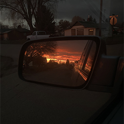 sunset in mirror