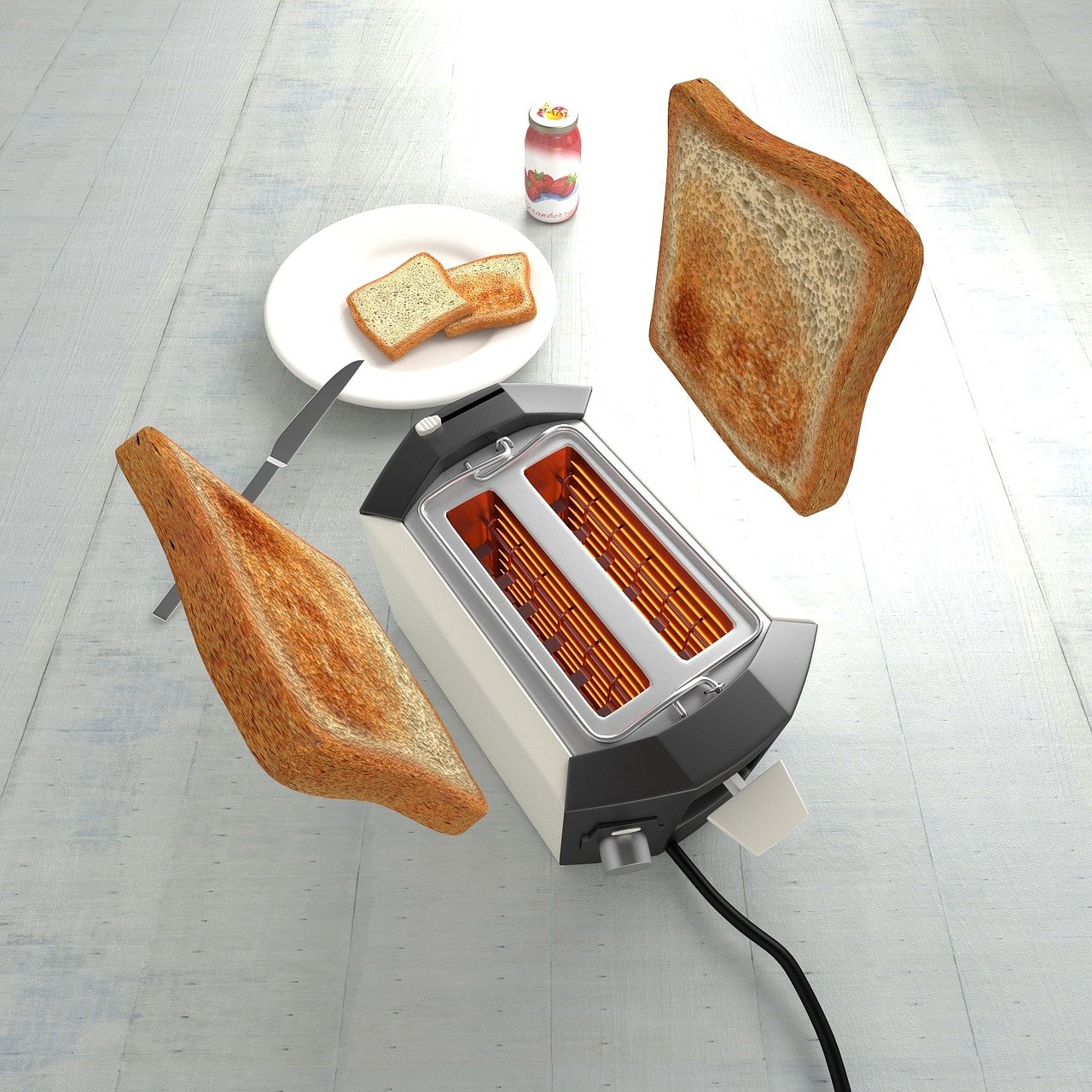 toast flying out of a toaster