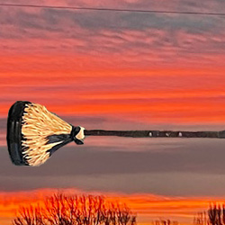 Vacuum broom in a bright sky.